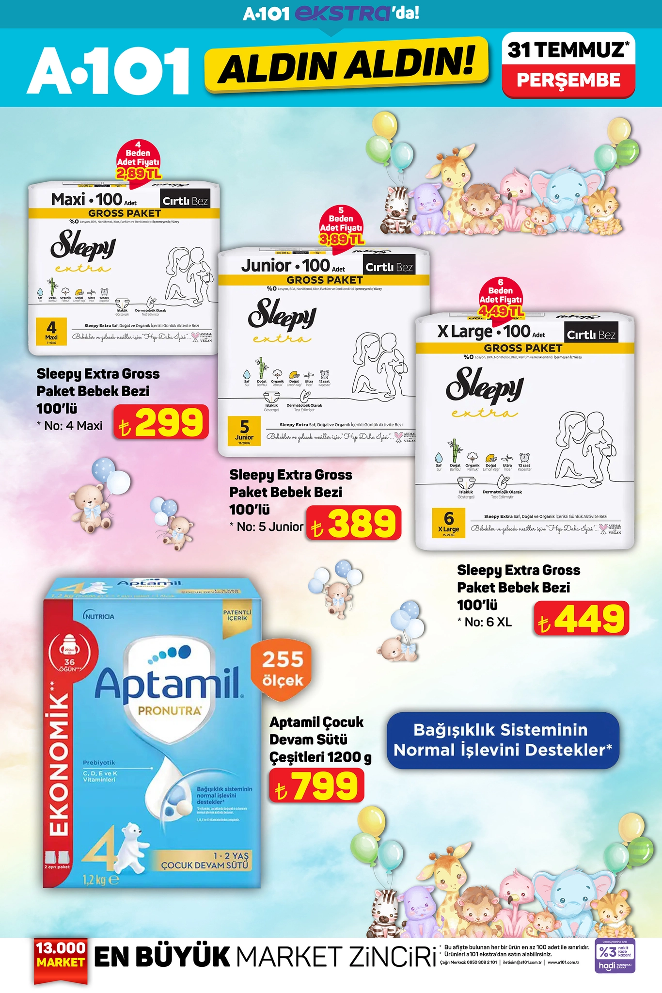 A101 31 Temmuz bebek bezi ve devam sütü 