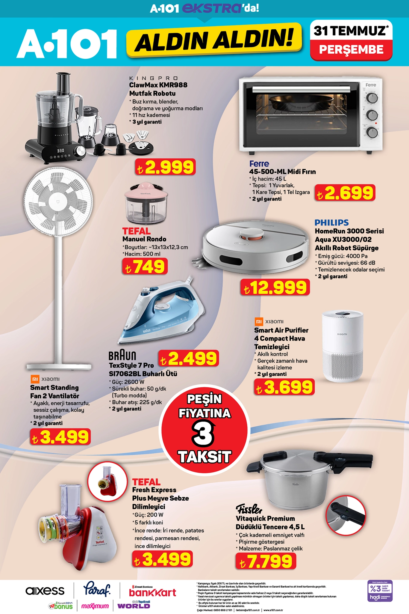A101 31 Temmuz küçük ev aletleri ve elektronik ürünleri