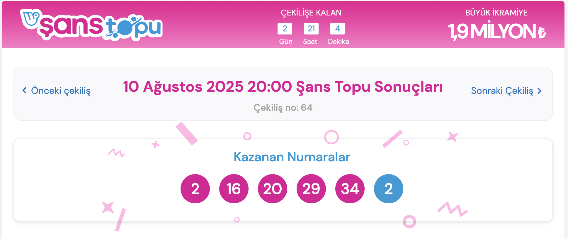 şans topu kazanan numaralar 10 ağustos 2025