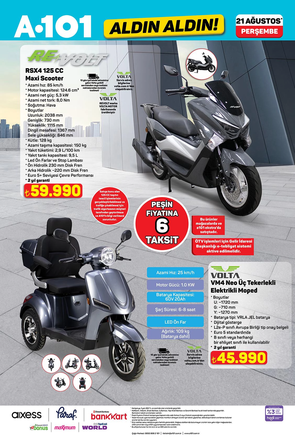 A101 aktüel katalogda motosiklet ve elektrikli moped indirimleri.