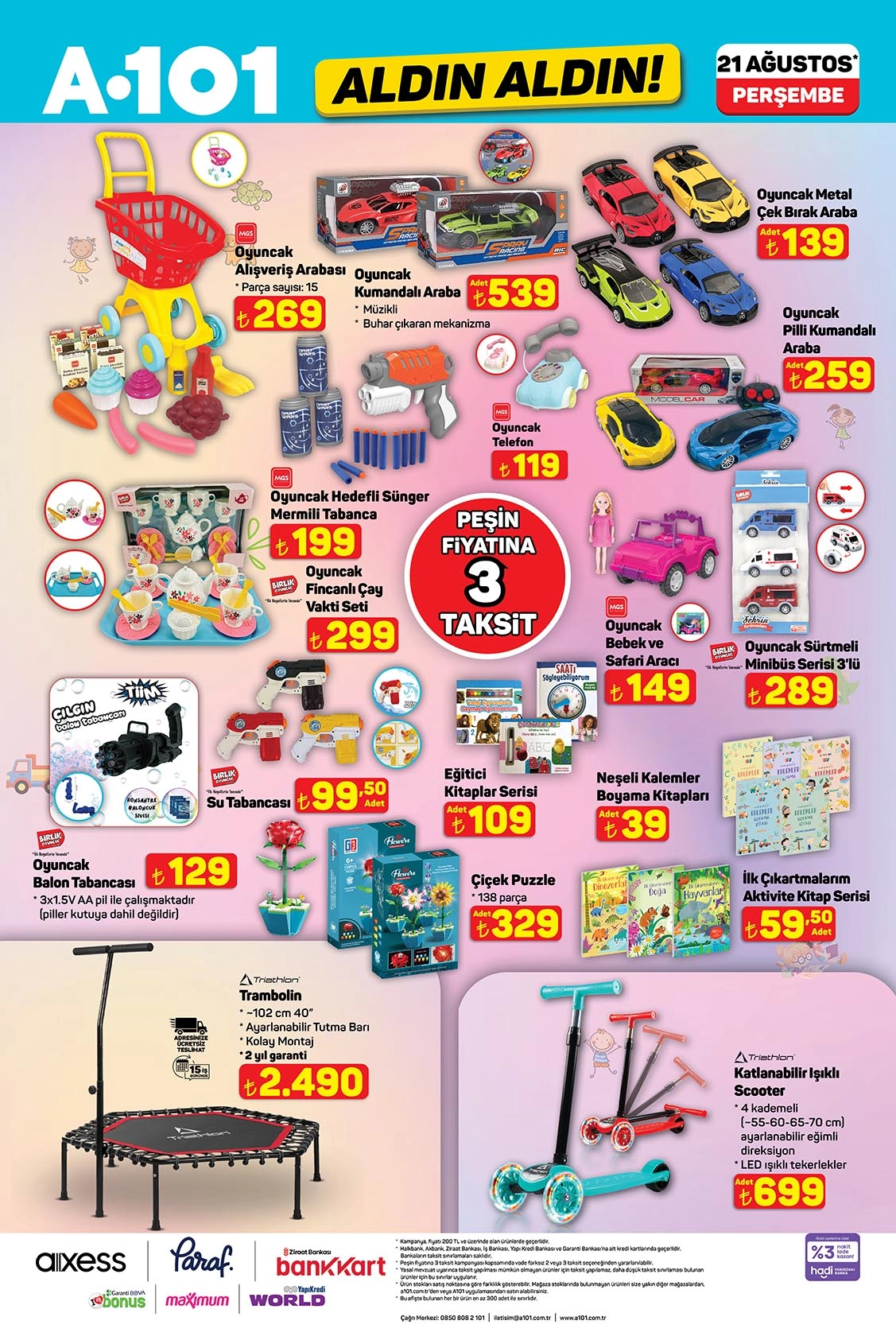 A101 aktüel katalog oyuncaklar, kitaplar, scooter ve trambolin fırsatları