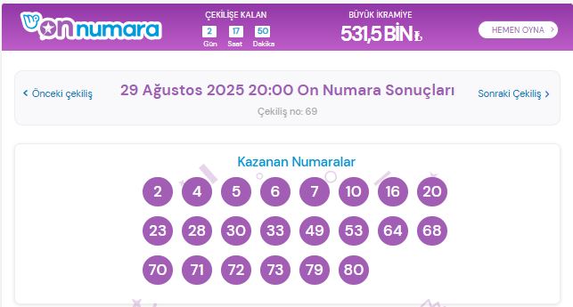 on numara kazanan numaralar