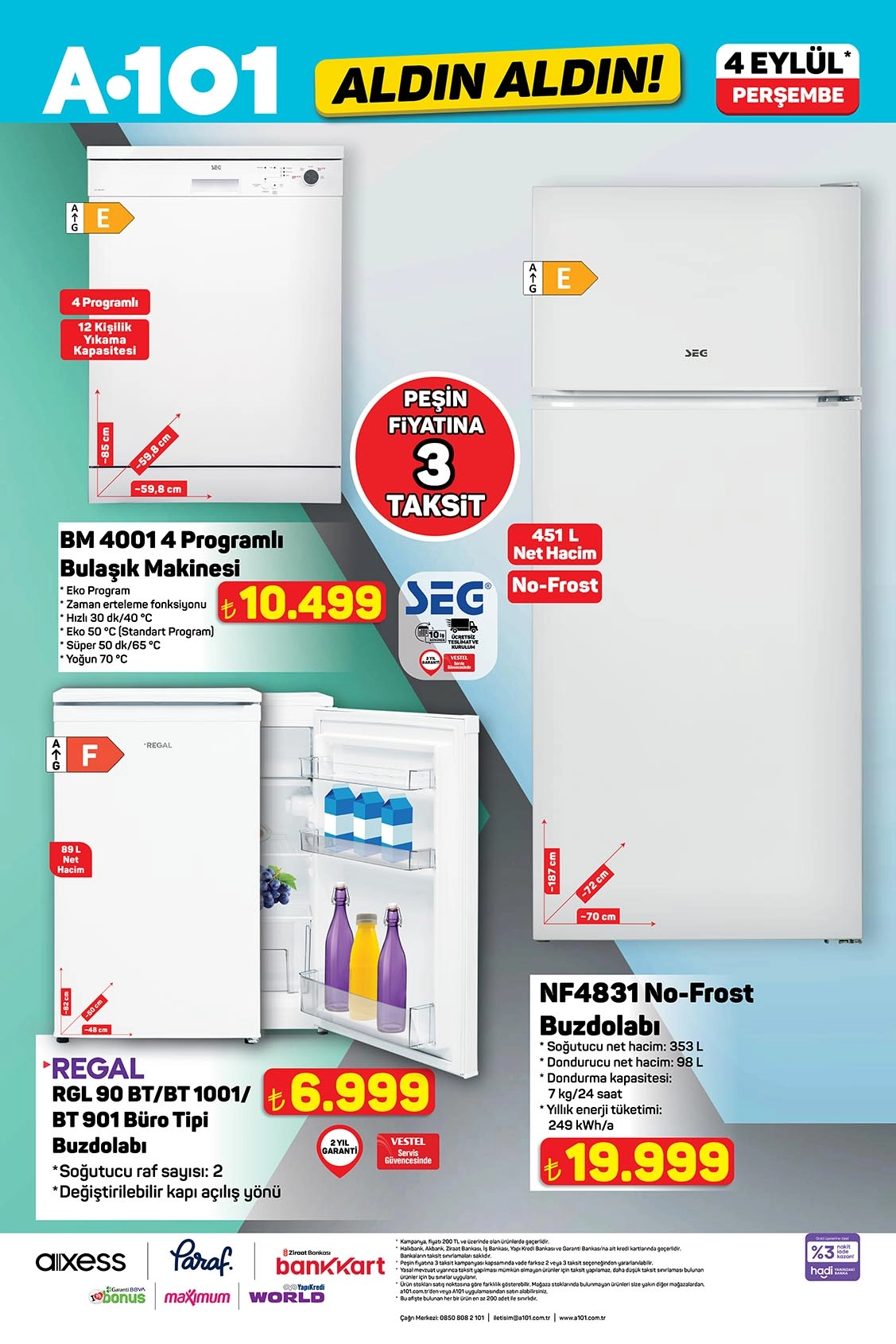 A101 4 Eylül buzdolabı bulaşık makinesi