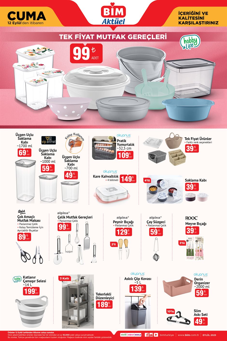 BİM 12 Eylül 2025 aktüel katalog mutfak