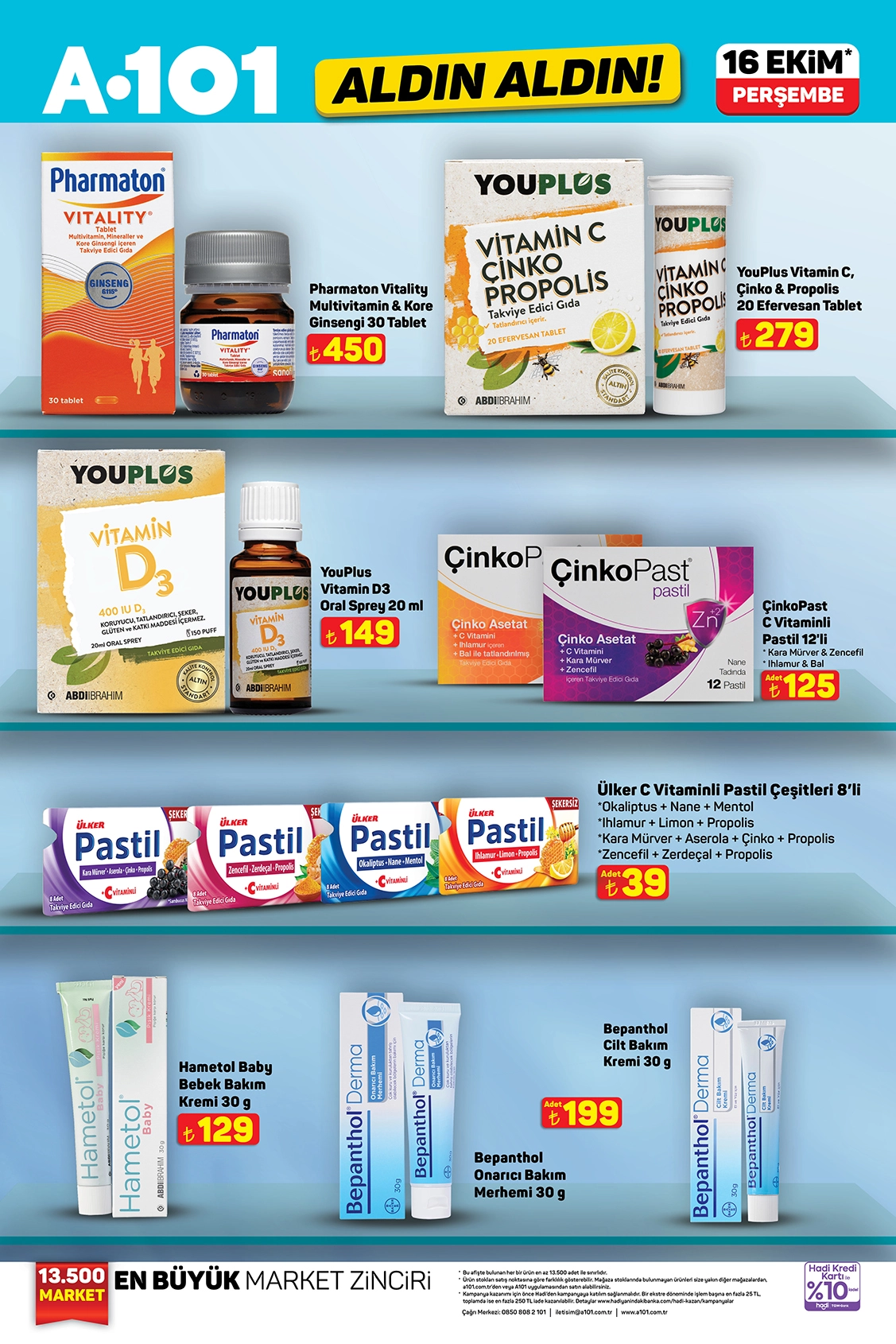 A101 vitamin ürünleri 16 Ekim