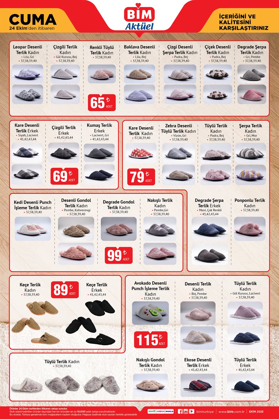 BİM 24 Ekim 2025 terlik modelleri