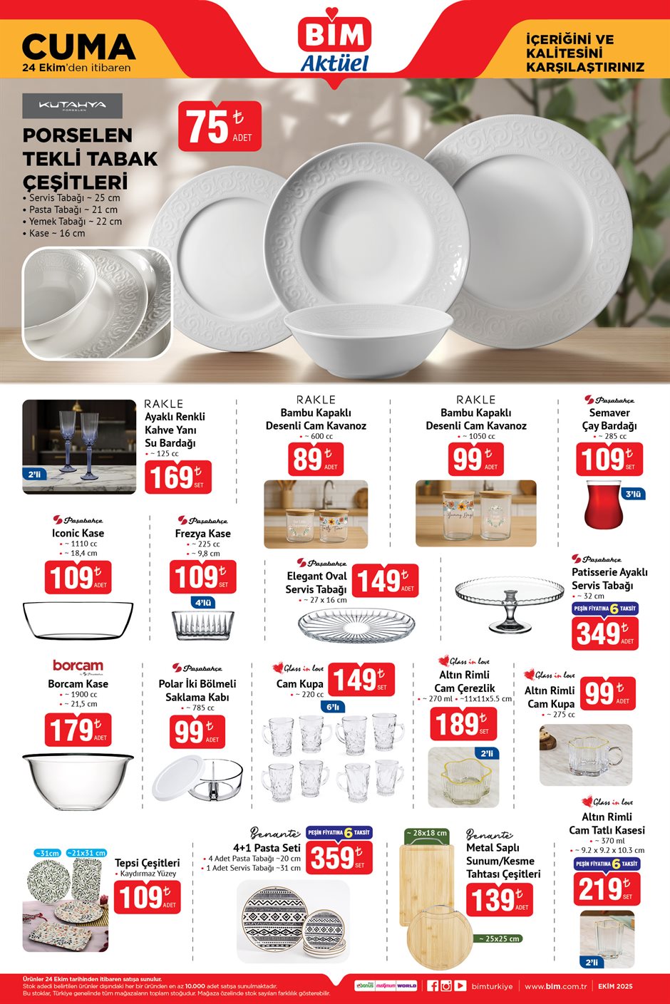 BİM 24 Ekim 2025 sofra ve cam ürünleri kataloğu