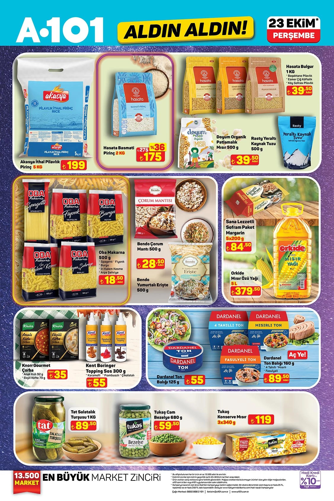 A101 23 Ekim 2025 temel gıda ürünleri kataloğu