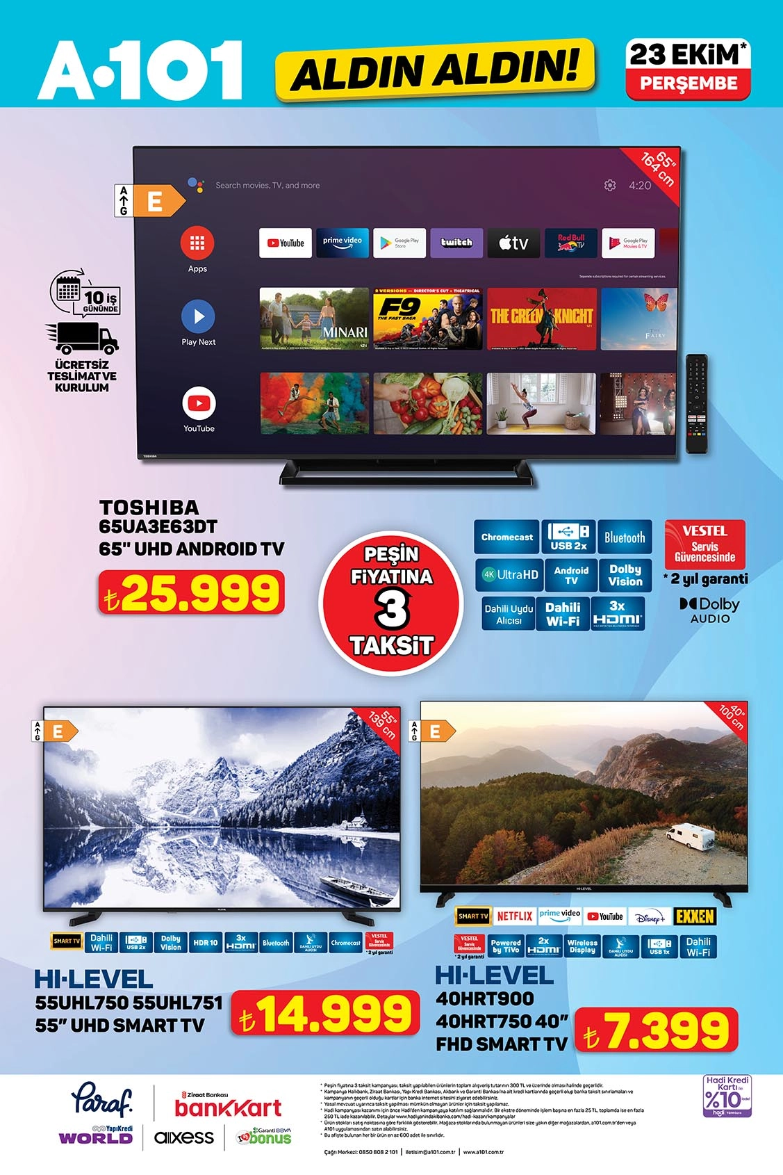 A101 23 Ekim 2025 televizyon ve elektronik kataloğu