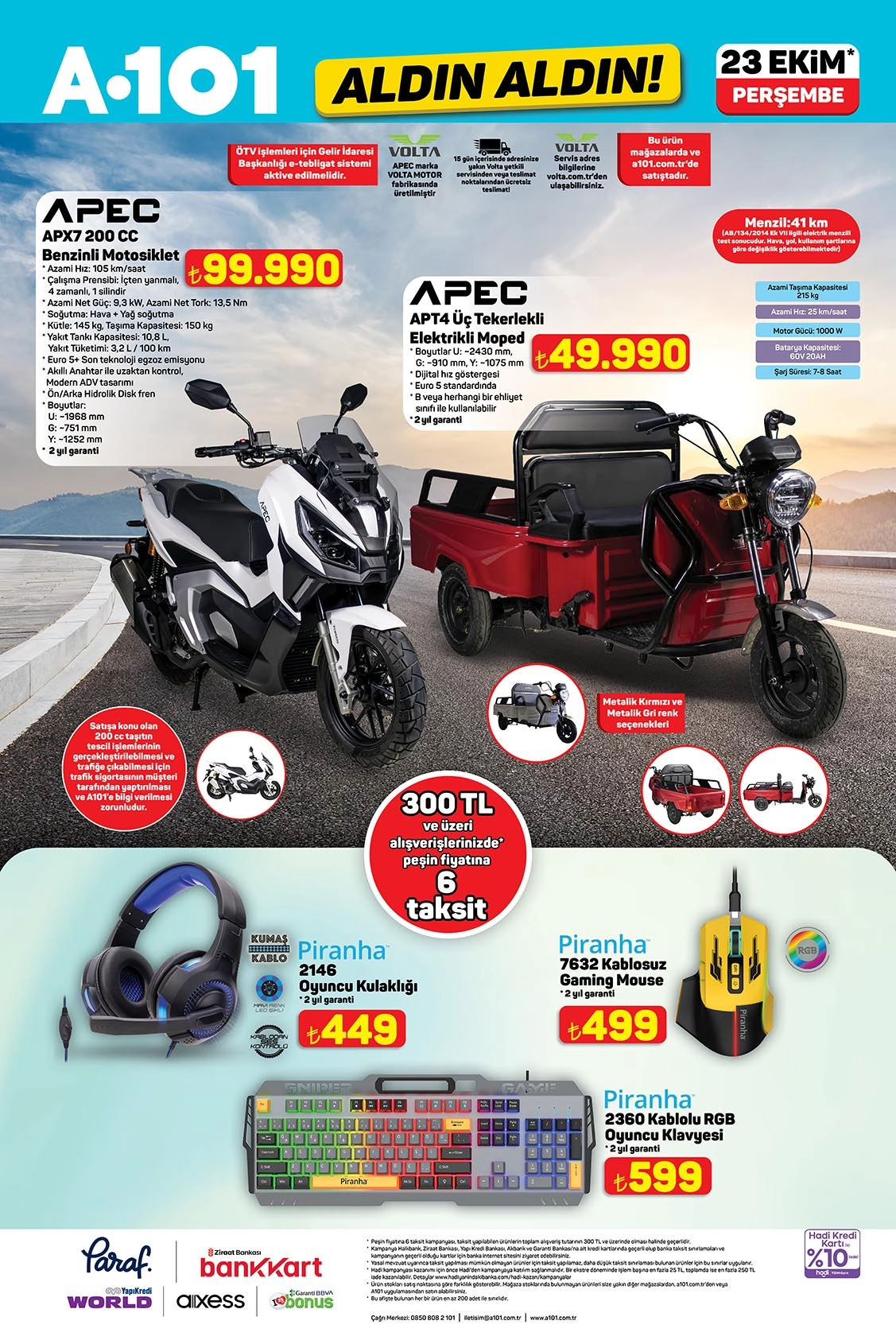 A101 23 Ekim 2025 motosiklet ve oyuncu ekipmanları kataloğu