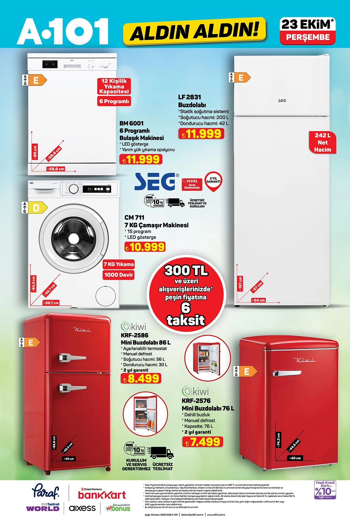A101 23 Ekim 2025 beyaz eşya ve buzdolabı kataloğu