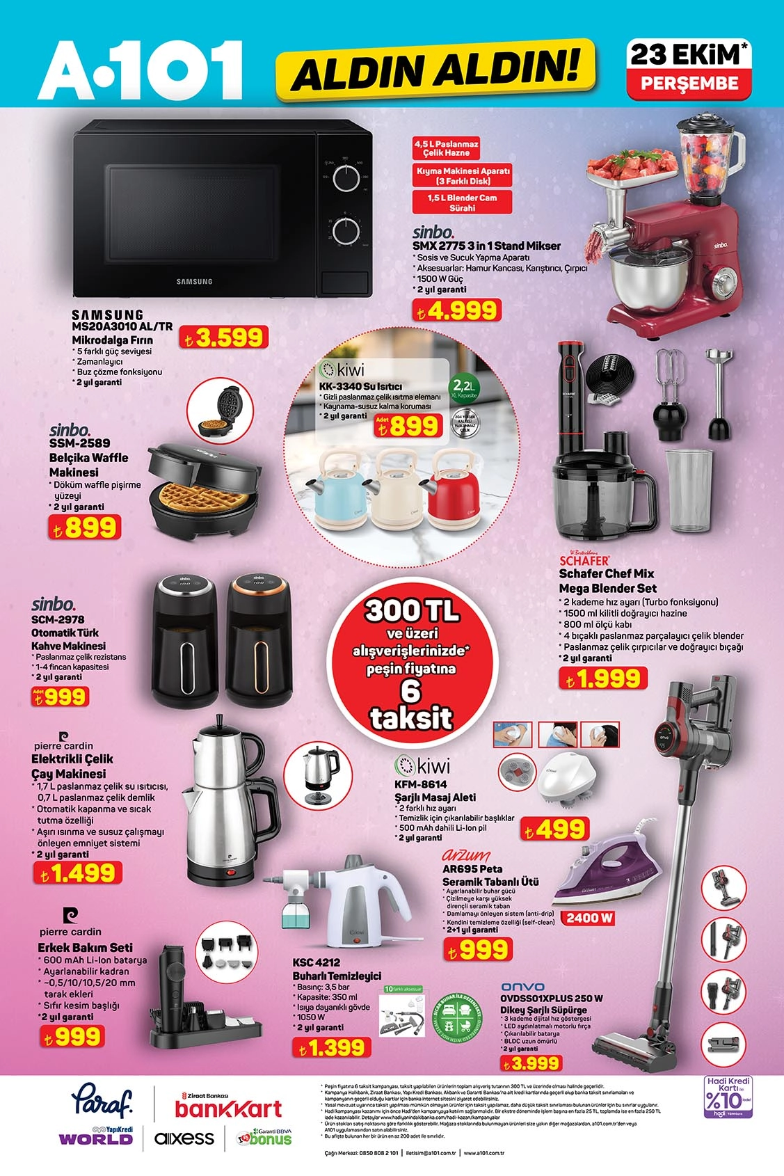 A101 23 Ekim 2025 mutfak aletleri ve küçük ev elektroniği kataloğu