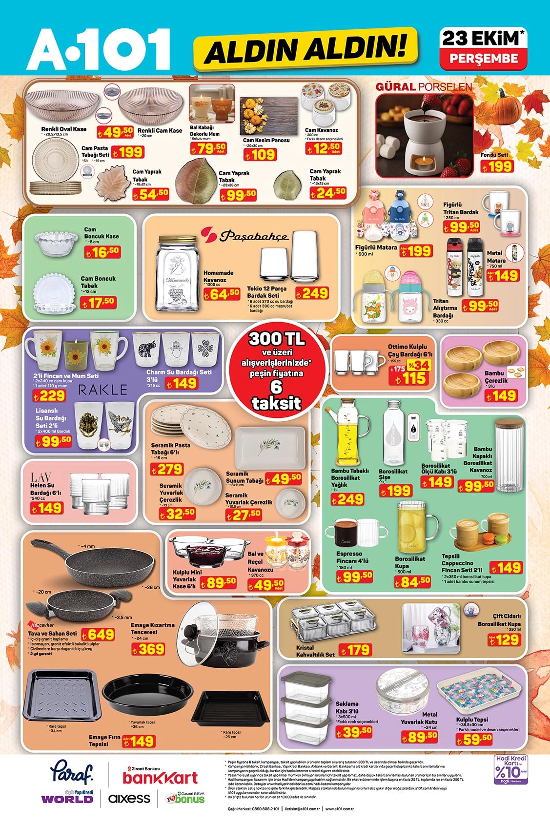 A101 23 Ekim 2025 mutfak ve sofra ürünleri kataloğu