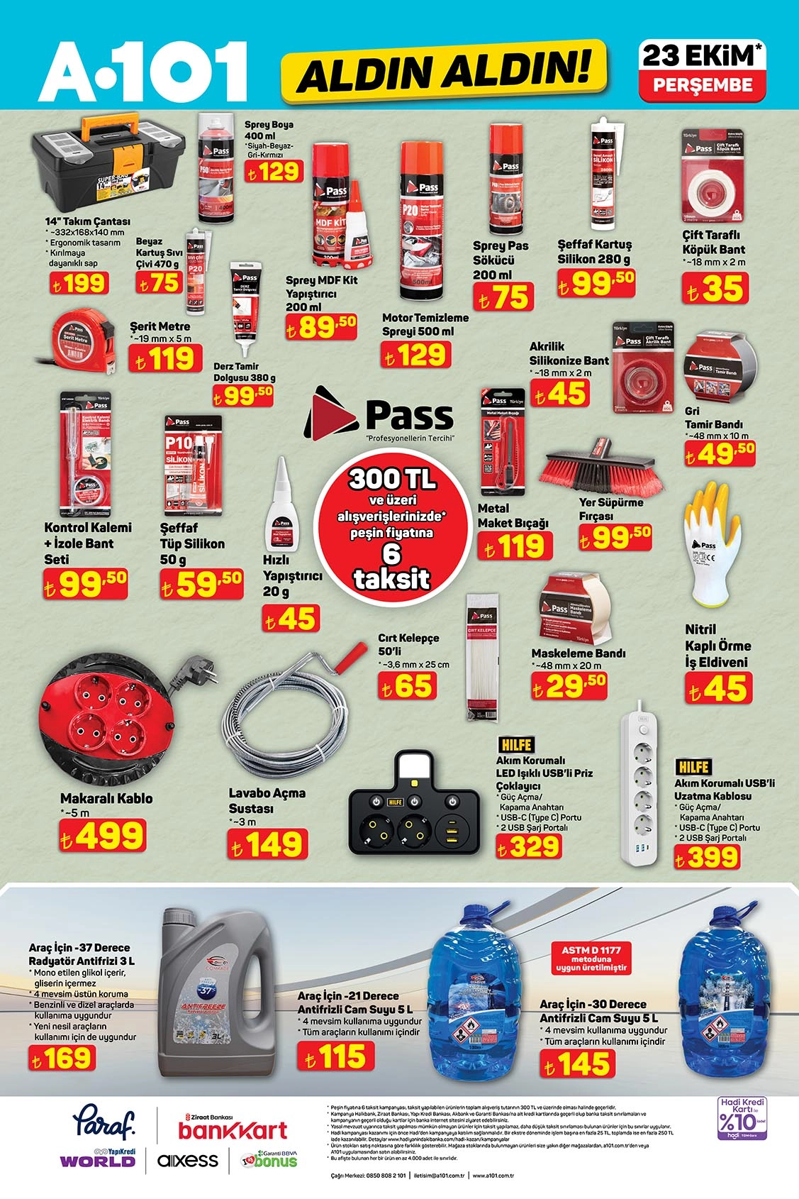 A101 23 Ekim 2025 araç bakım ve hırdavat ürünleri kataloğu