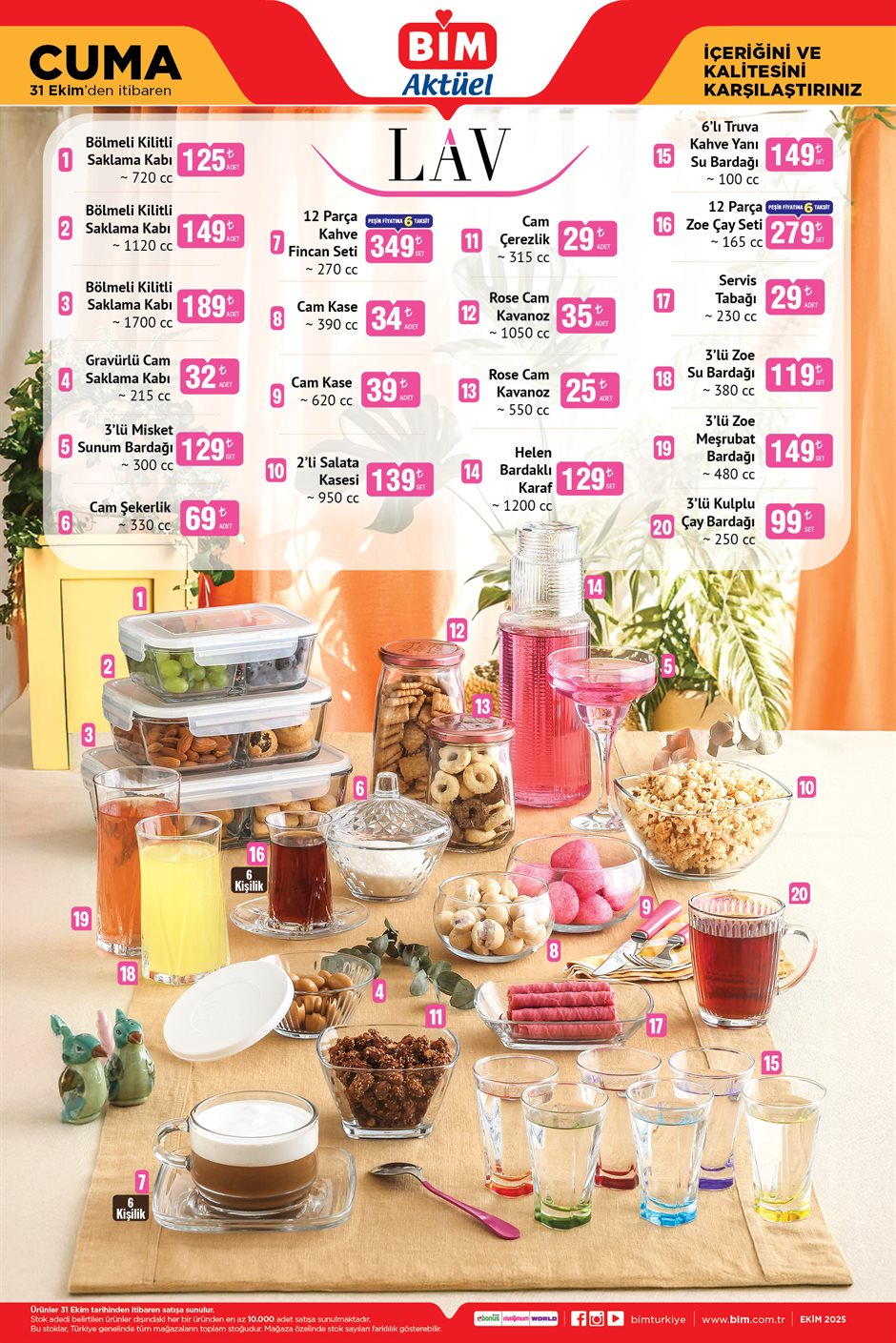 31 Ekim 2025 BİM cam ürünleri fırsatları
