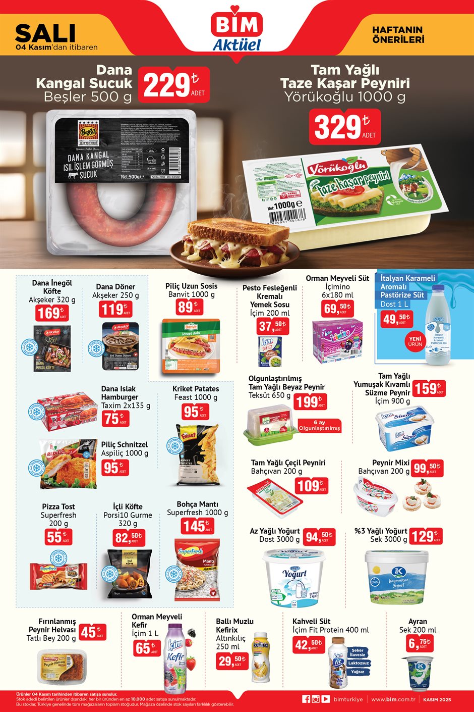 4 Kasım BİM süt ve şarküteri ürünleri