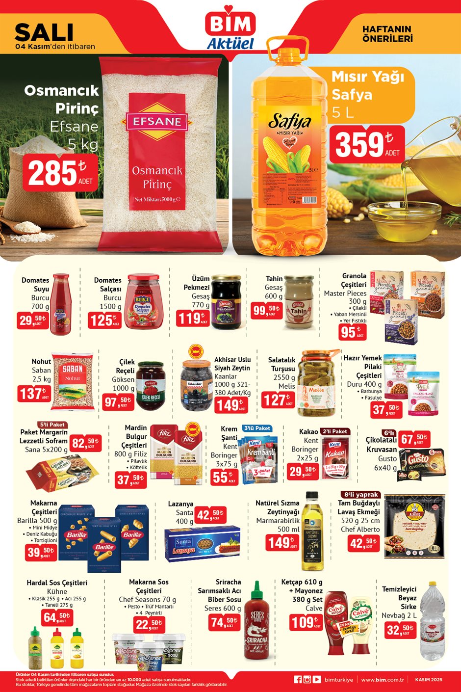 4 Kasım BİM temel gıda ürünleri