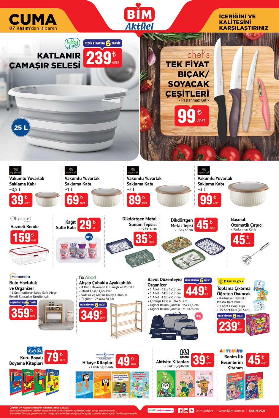 7 Kasım BİM mutfak ev gereçleri
