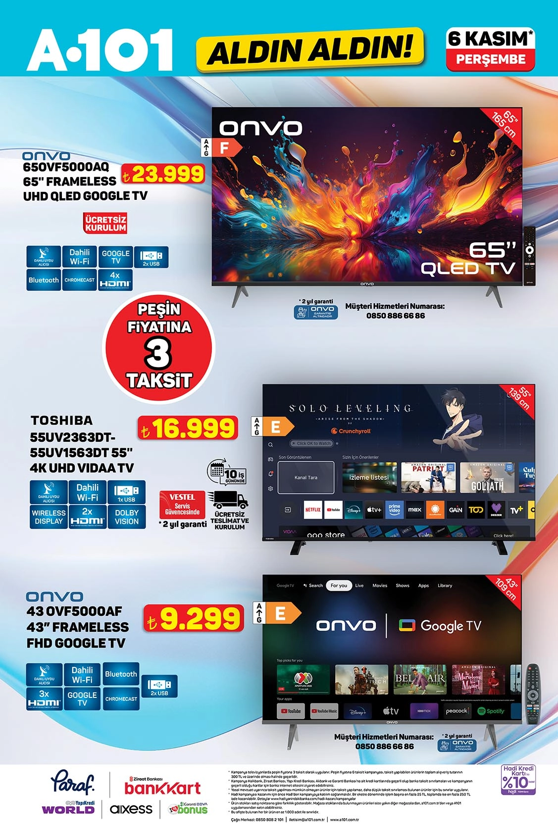 6 Kasım A101 televizyon elektronik