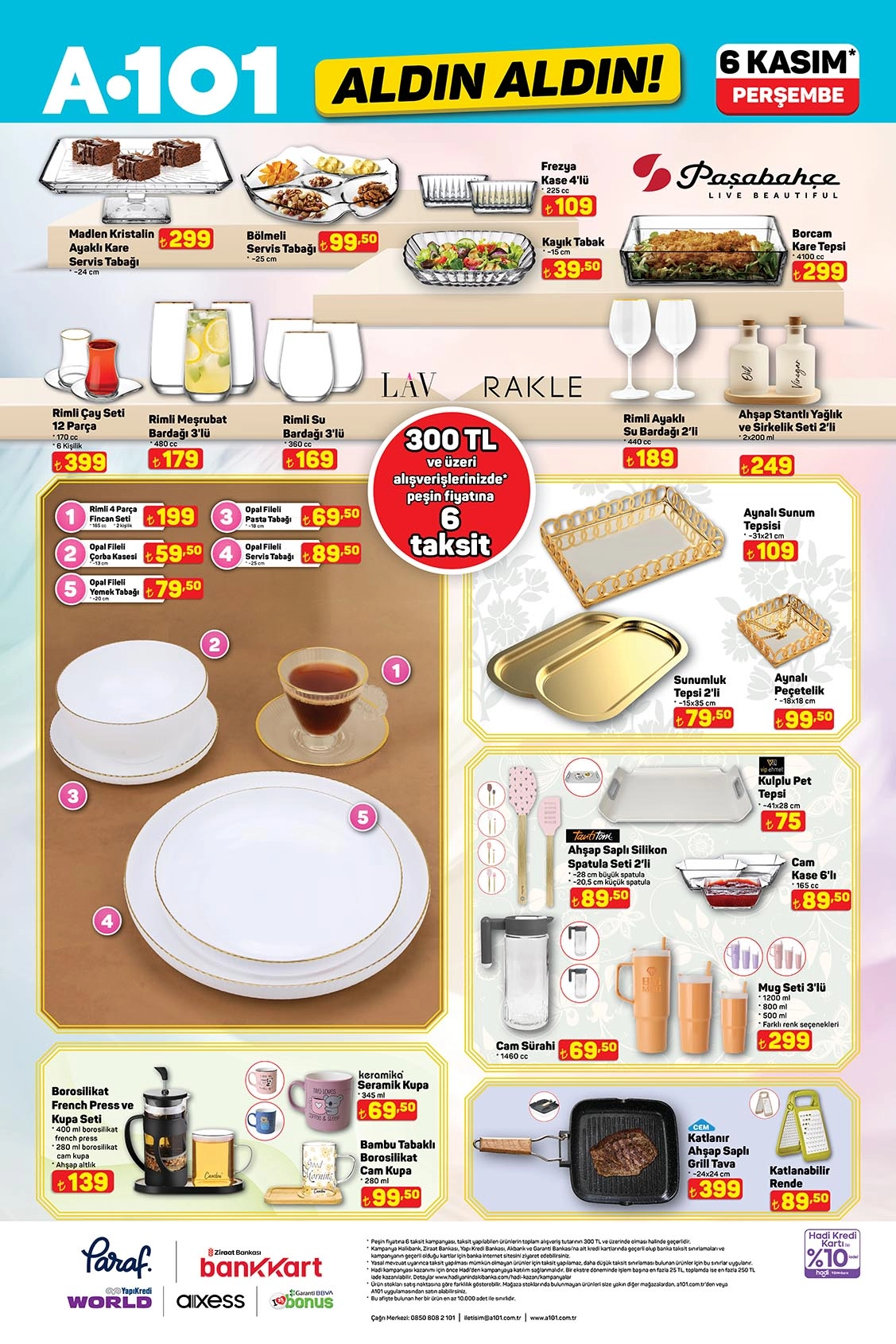 6 Kasım A101 mutfak ve sofra ürünleri