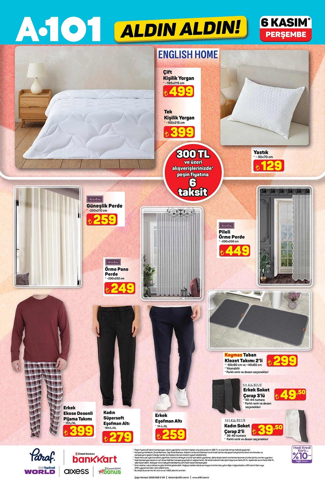 6 Kasım A101 ev tekstili ve giyim