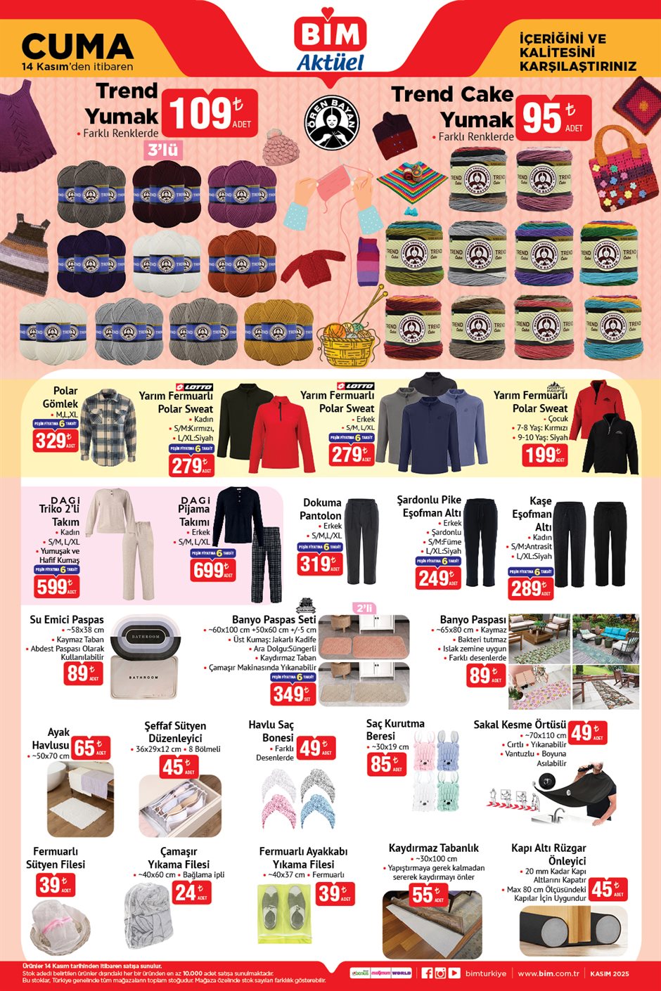 14 Kasım 2025 BİM aktüel katalog polar ve tekstil ürünleri