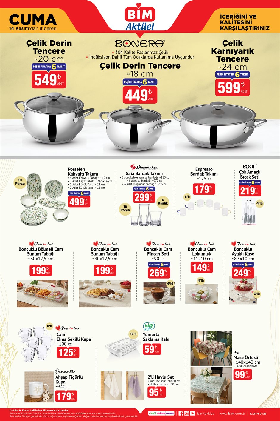 14 Kasım 2025 BİM aktüel katalog mutfak ve sofra ürünleri