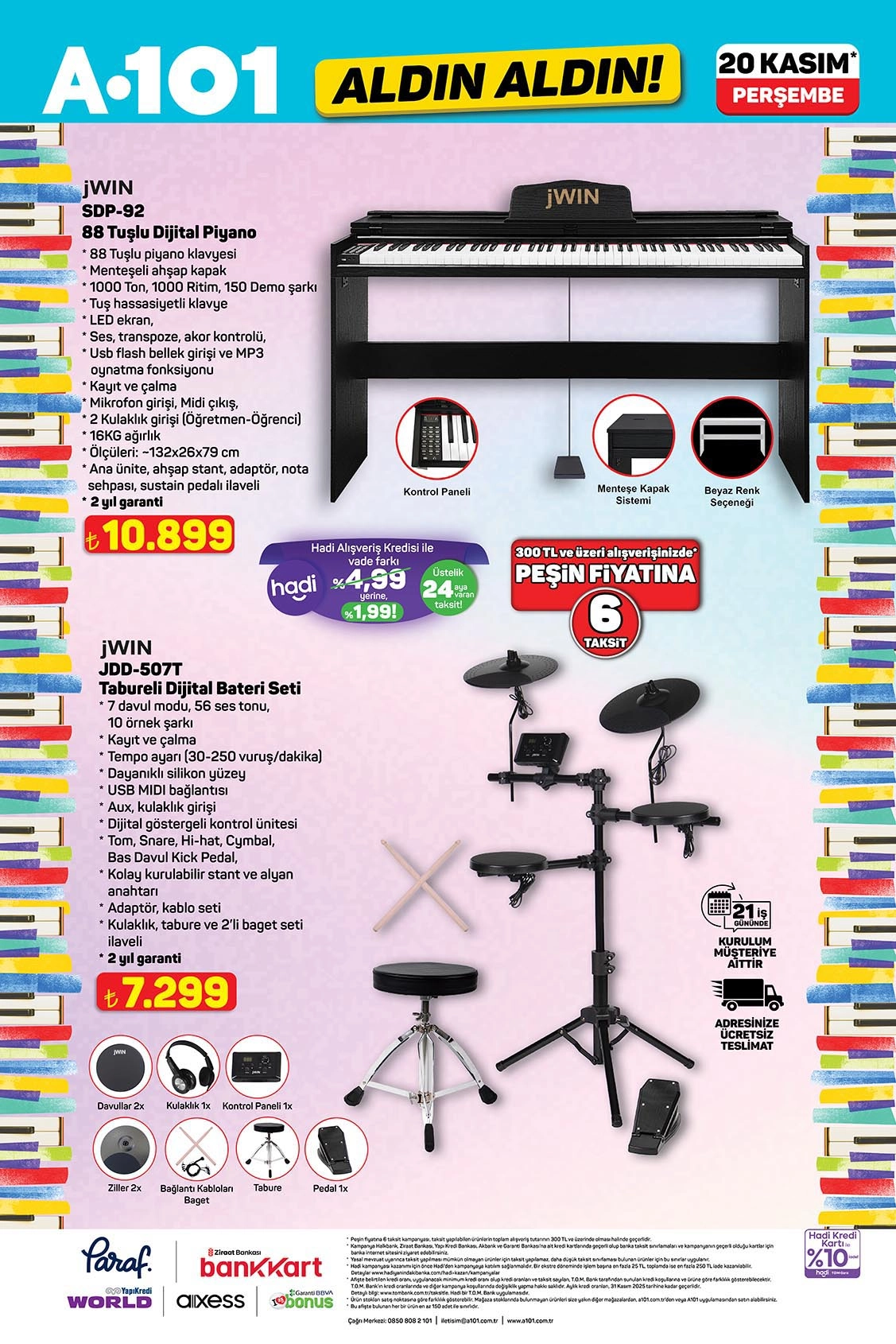 A101 dijital piyano ve bateri