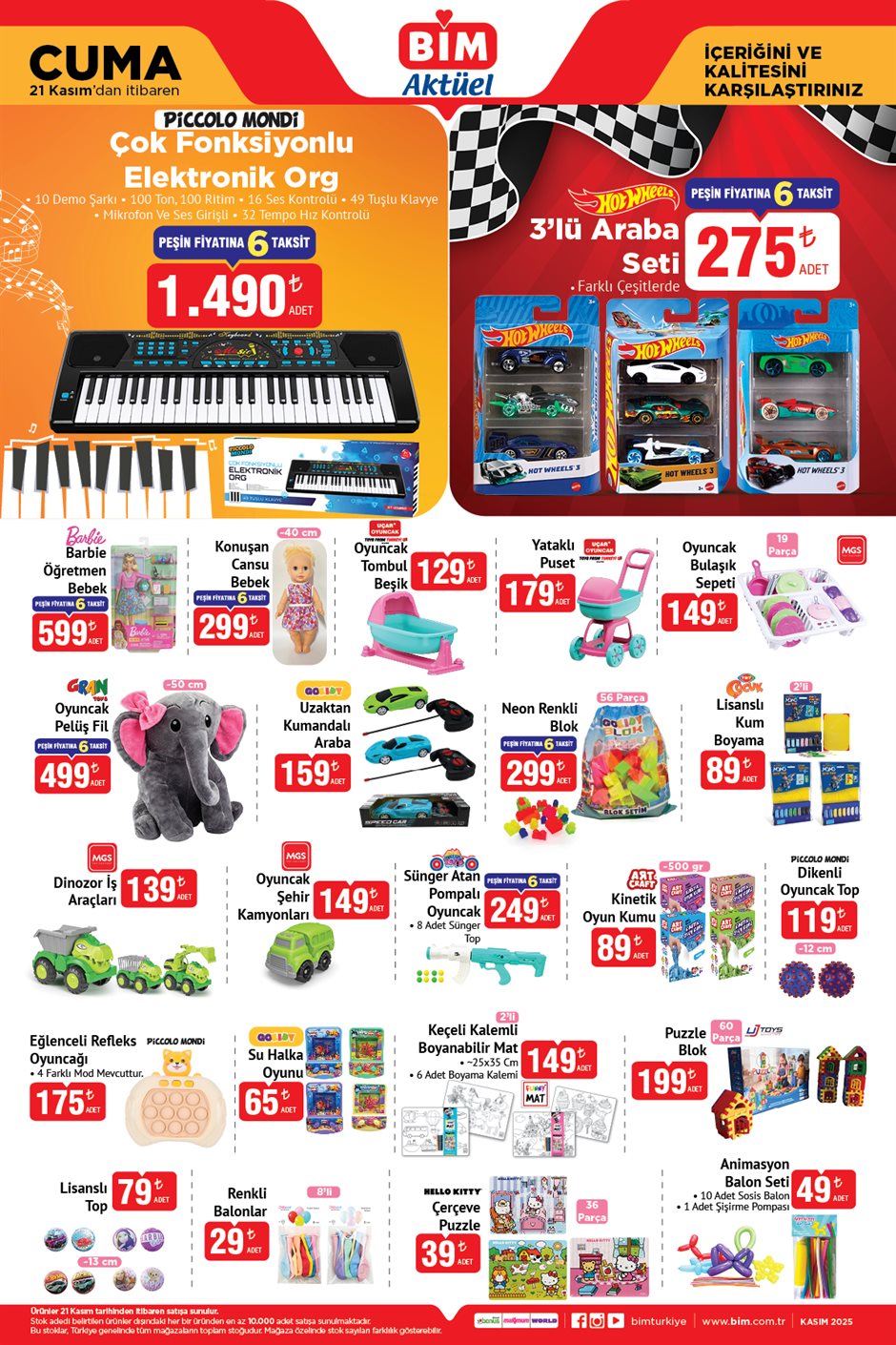 BİM 21 Kasım oyuncak ürünleri indirim listesi.