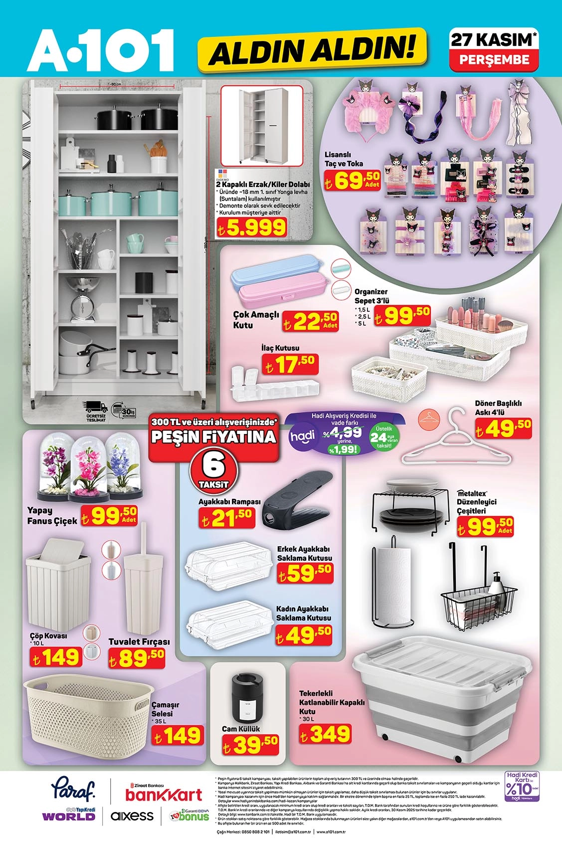 A101 27 Kasım ev düzenleme ürünleri kataloğu.