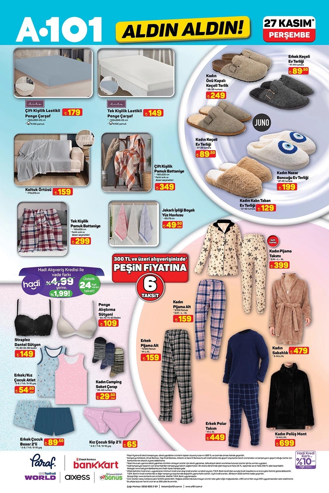 A101 27 Kasım tekstil ve giyim ürünleri kataloğu
