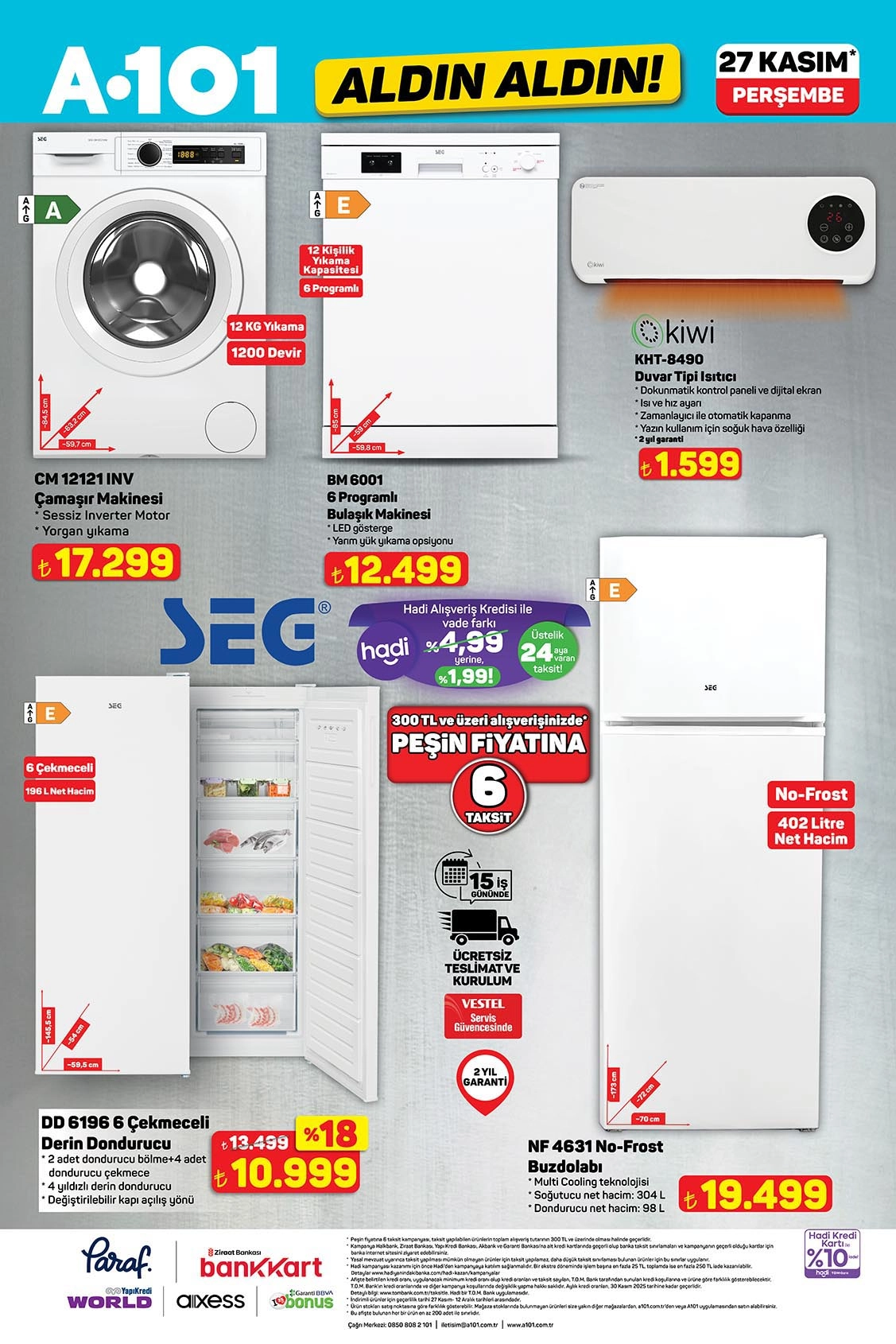 A101 27 Kasım beyaz eşya indirimleri.