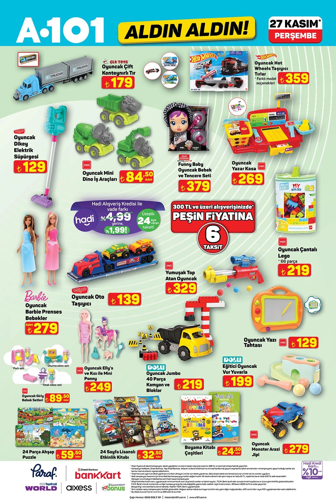 A101 27 Kasım oyuncak ürünleri indirimleri.