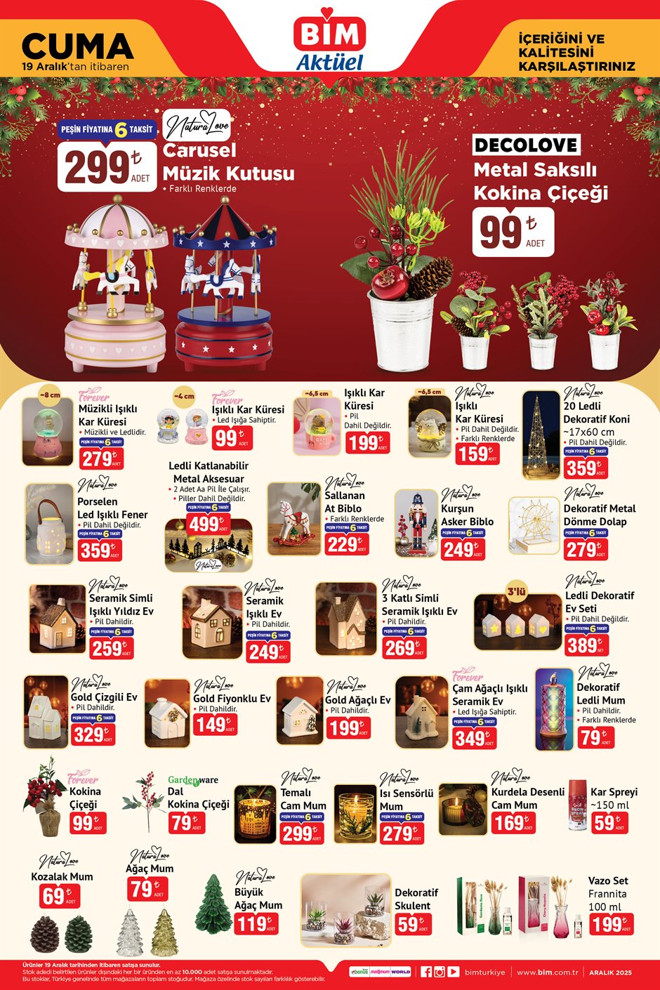 BİM 19 Aralık 2025 aktüel katalog dekorasyon ürünleri.