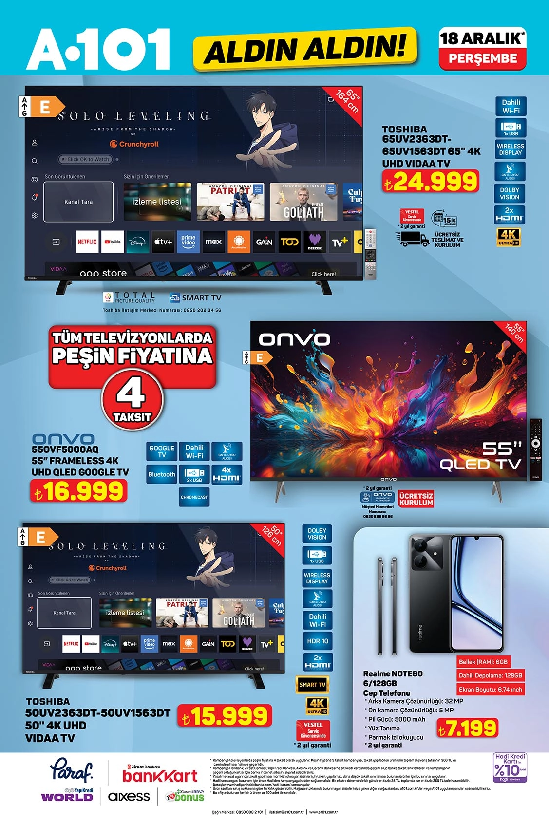 A101 18 Aralık Aldın Aldın aktüel televizyon ve elektronik ürünler