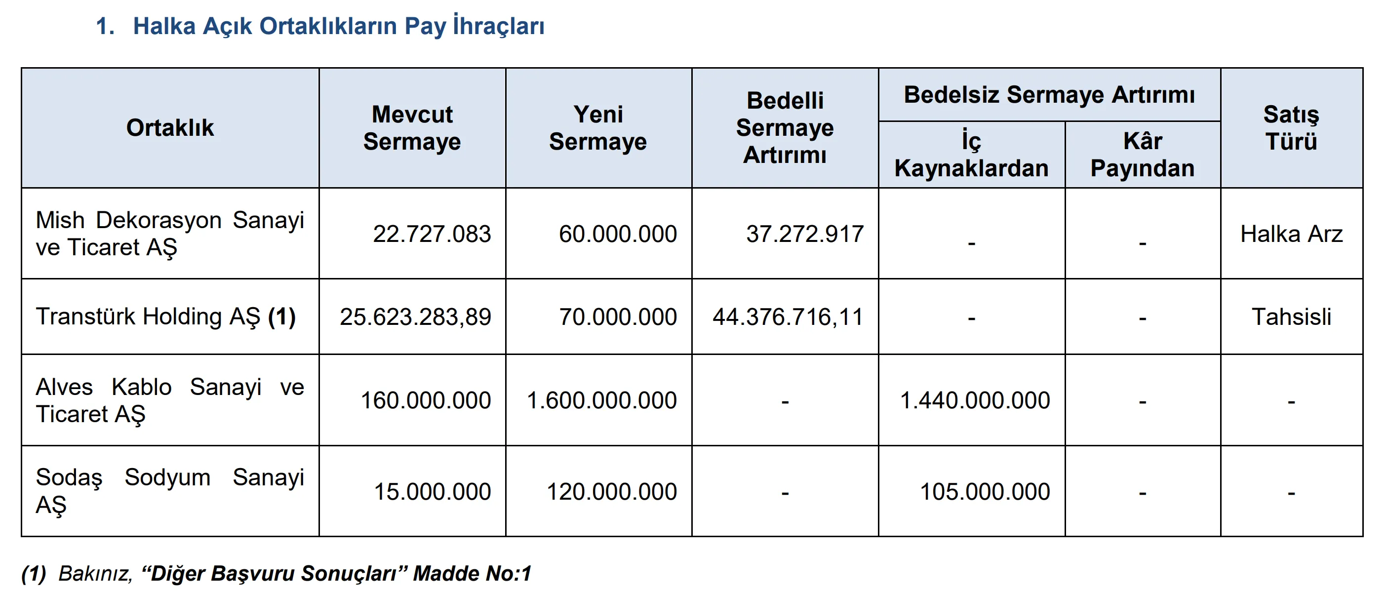 SPK’nın onayladığı şirketlerin sermaye artırım tablosu
