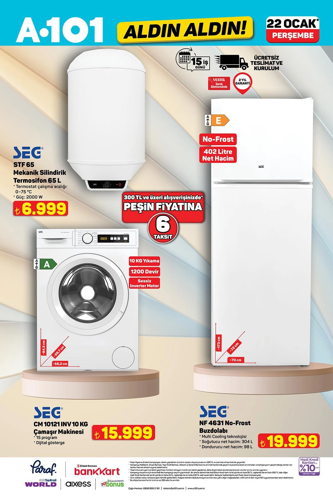 A101 22 Ocak beyaz eşya kampanyaları