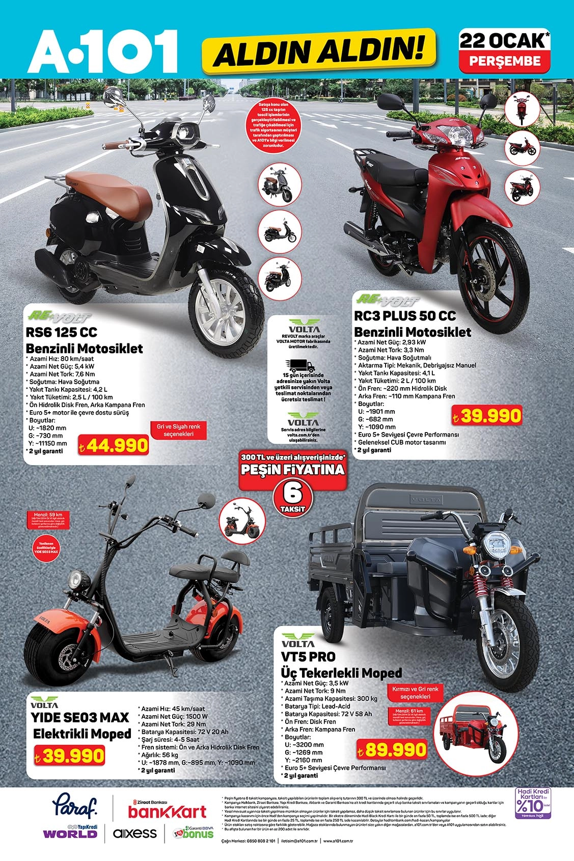 A101 22 Ocak motosiklet ve moped modelleri