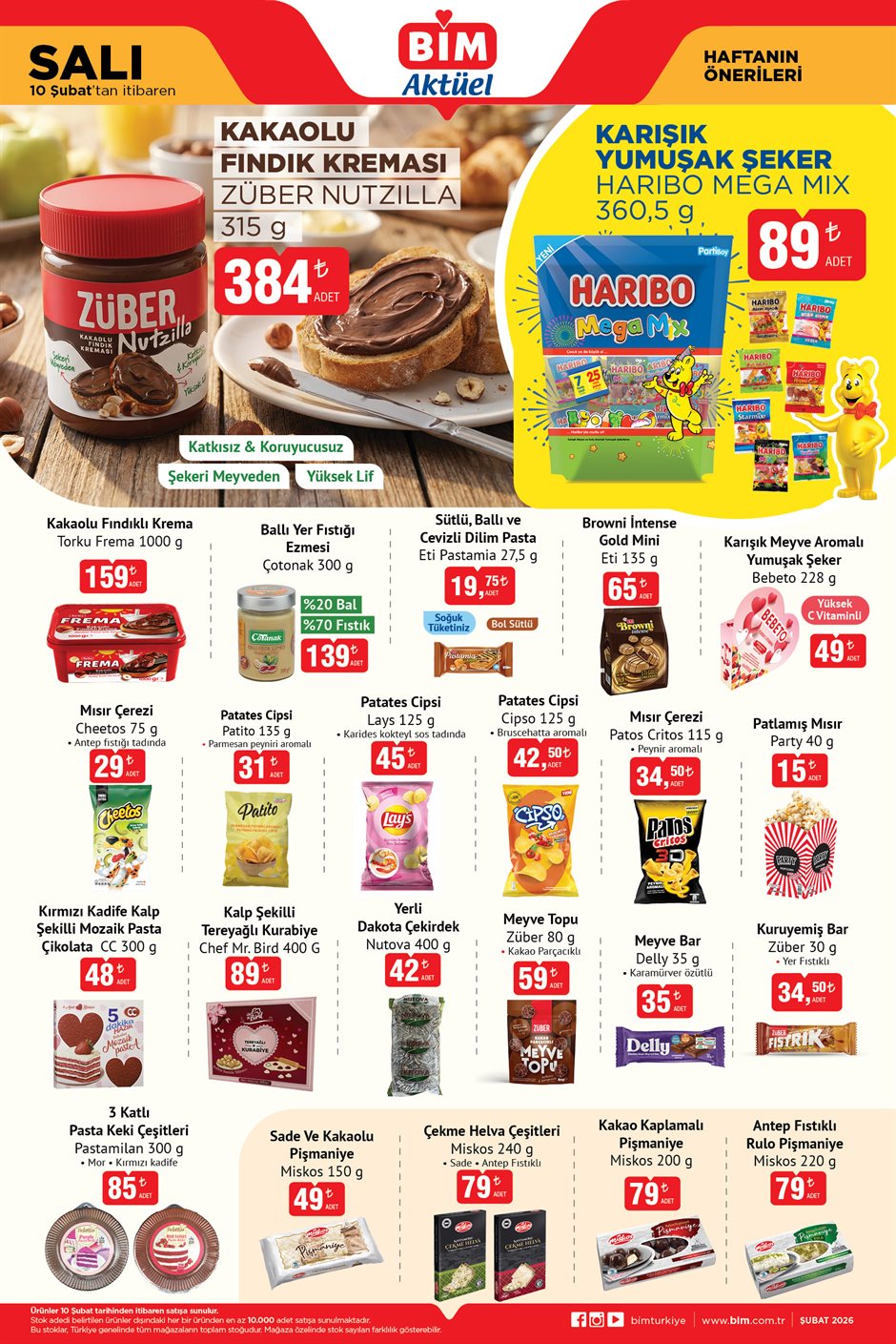 10 şubat BİM aktüel atıştırmalık