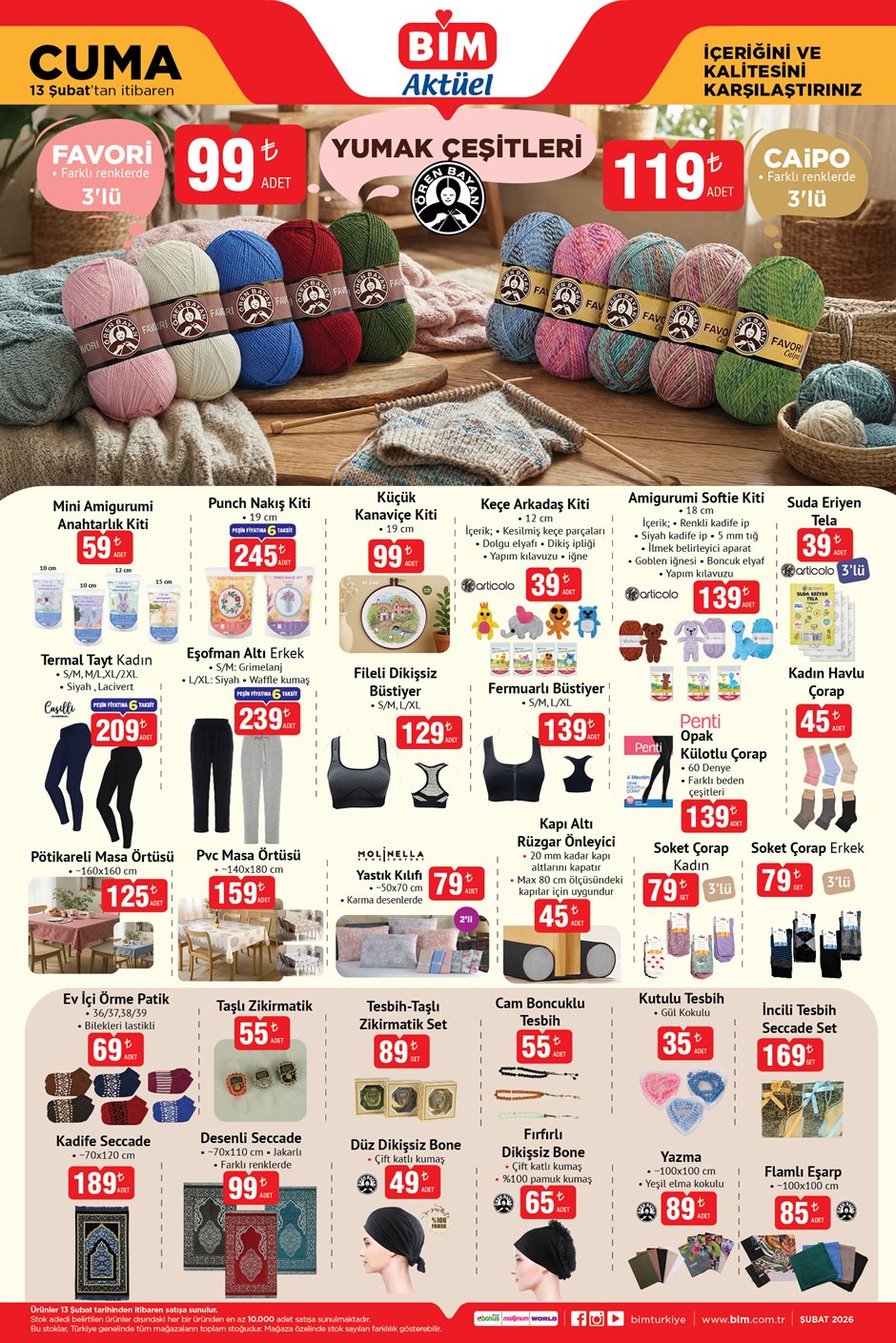 13 Şubat BİM aktüel tekstil ürünleri