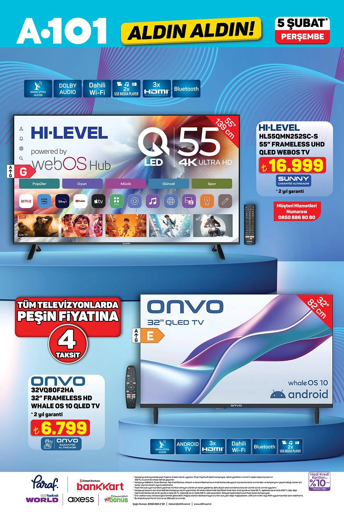 A101 afişinde indirimli televizyon ve elektronik ürünler