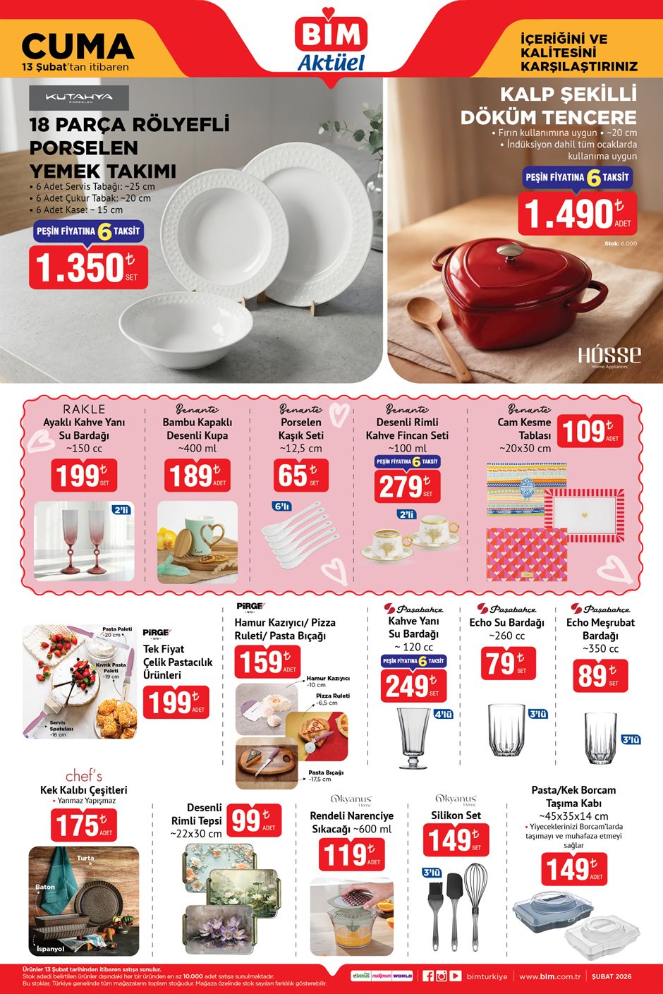 BİM aktüel katalogta sofra ve cam ürünleri.