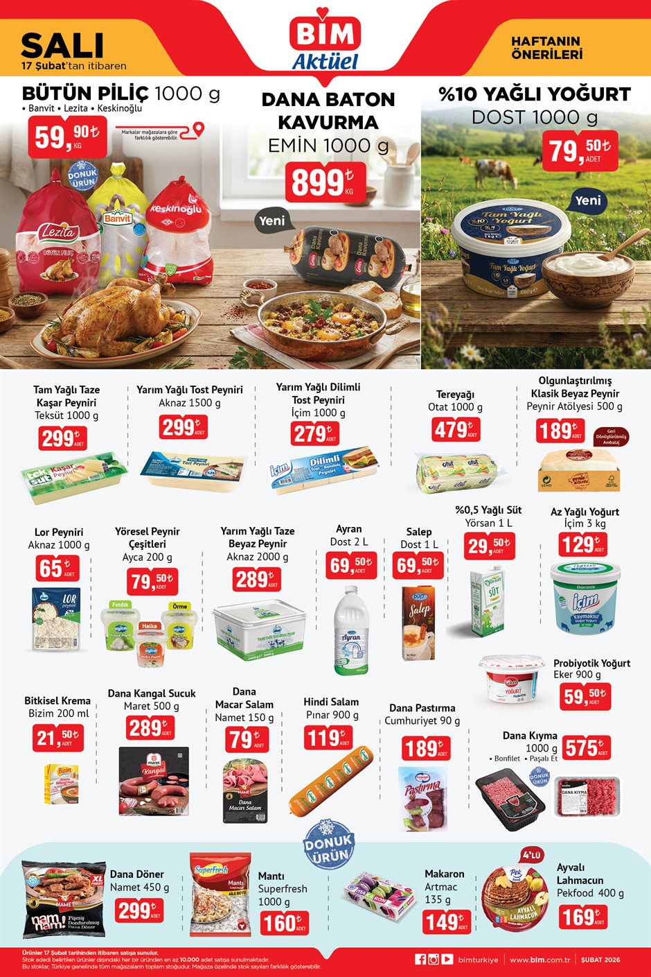 Bim aktüel katalog 17 şubat 2026 salı kavurma, tavuk