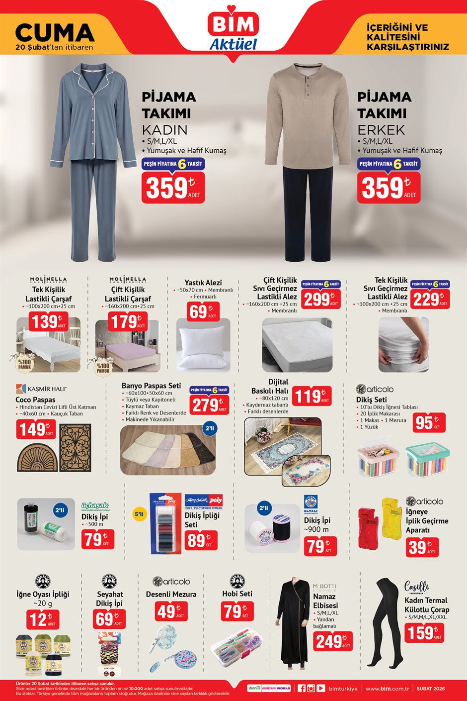 Bim aktüel katalog 20 şubat 2026 cuma pijama, çarşaf, namaz elbisesi
