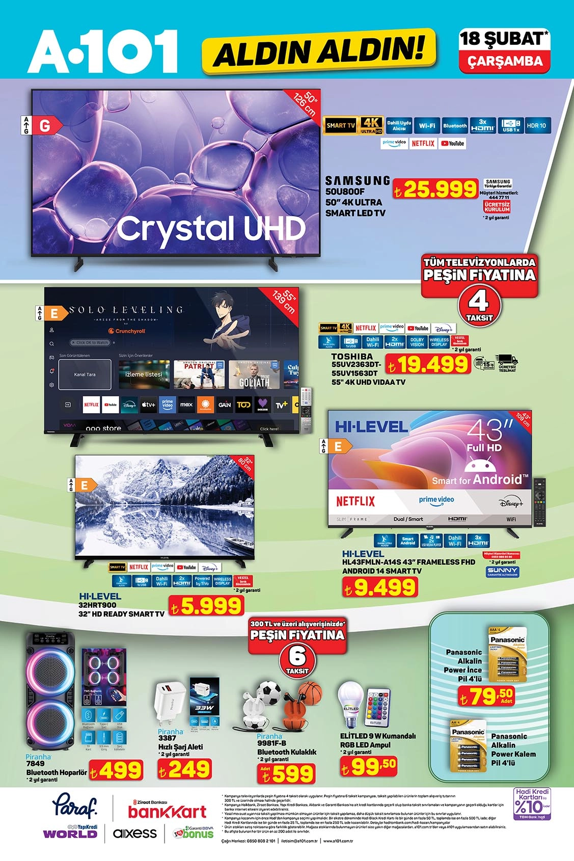A101 18 Şubat televizyon fiyatları