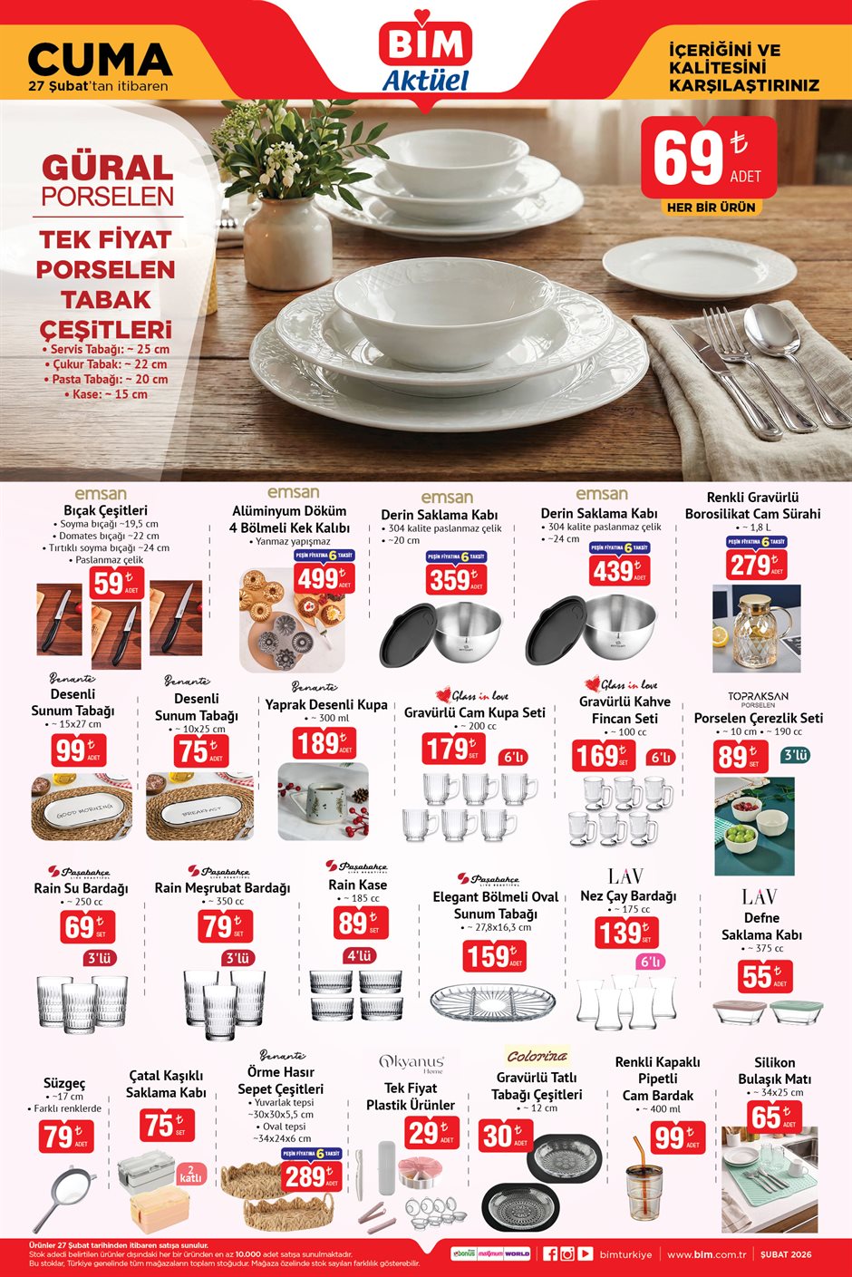 BİM aktüel katalog 27 şubat porselen ve mutfak indirimleri