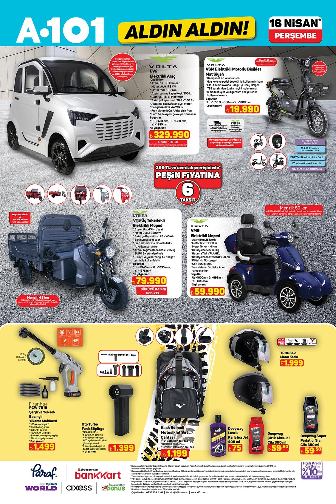 VOLTA EV2 elektrikli motorlu bisiklet ve VM6 moped A101 16 Nisan kampanyasında