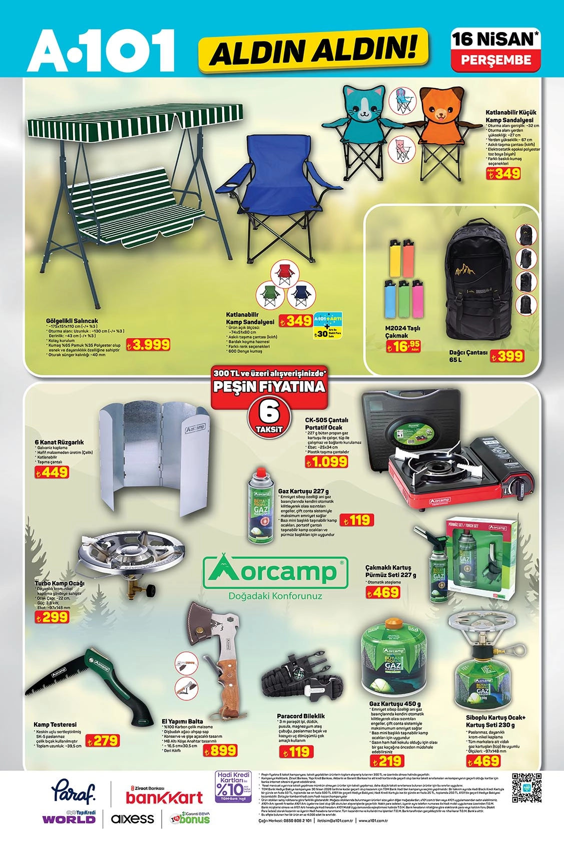 Katlanabilir kamp sandalyesi, portatif ocak ve el baltası A101 16 Nisan 2026 kampanyası