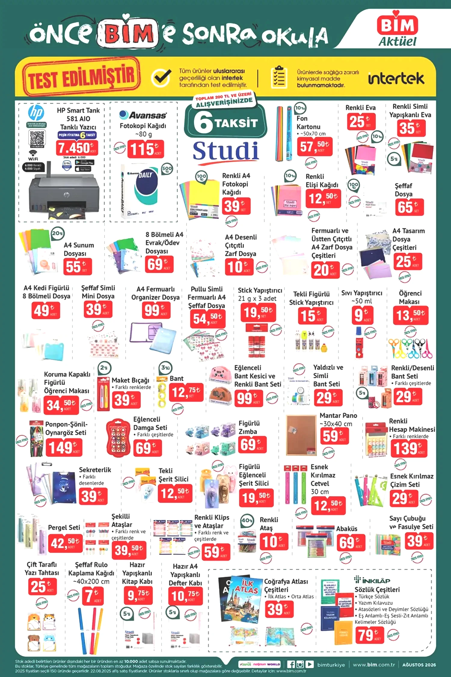 BİM 2026 HP yazıcı, fotokopi kağıdı, dosya ve okul gereçleri