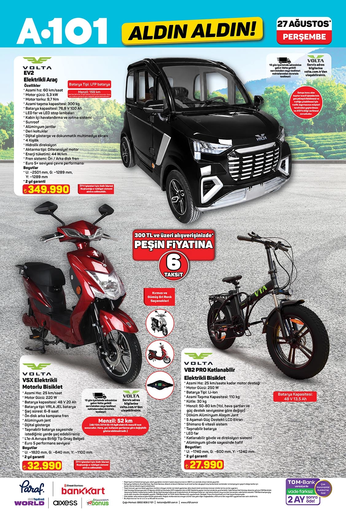A101 Volta EV2 ve elektrikli bisikletler